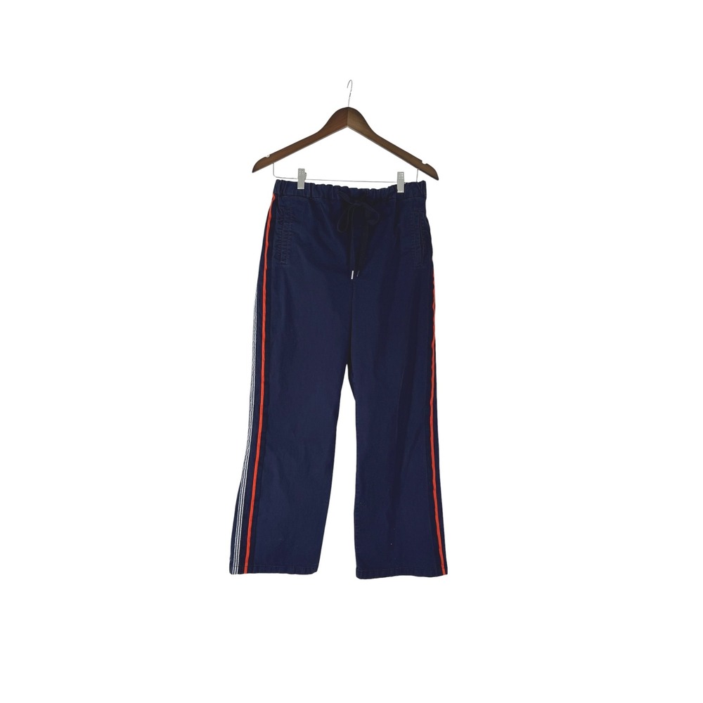 Maeve Anthropologie Navy Blue Side Stripe Straight Leg Pants‎ Gingham Trim Small